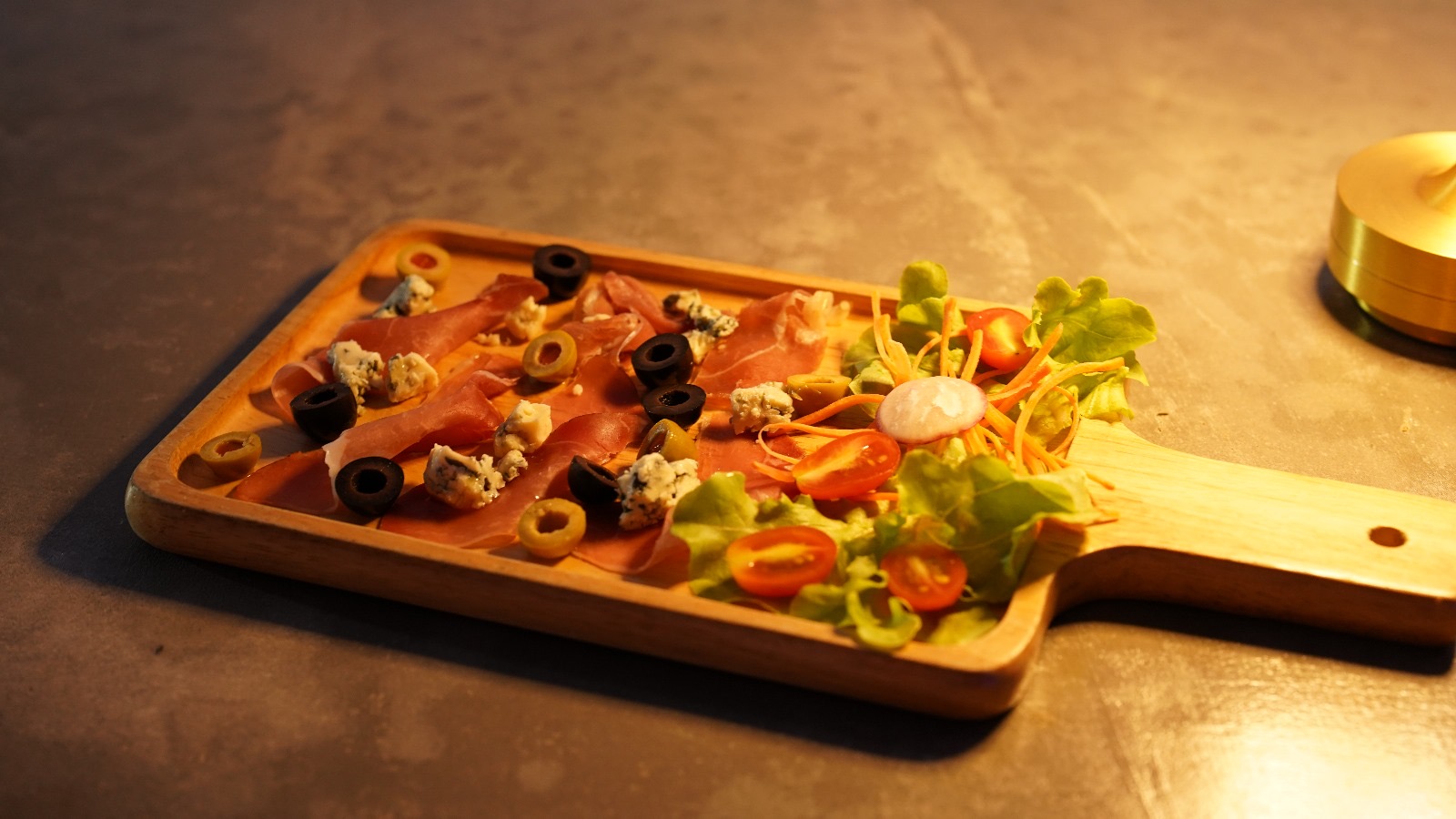 Parma Ham, Blue Cheese and Olive Board for Fine Dining Rooftop Pattaya